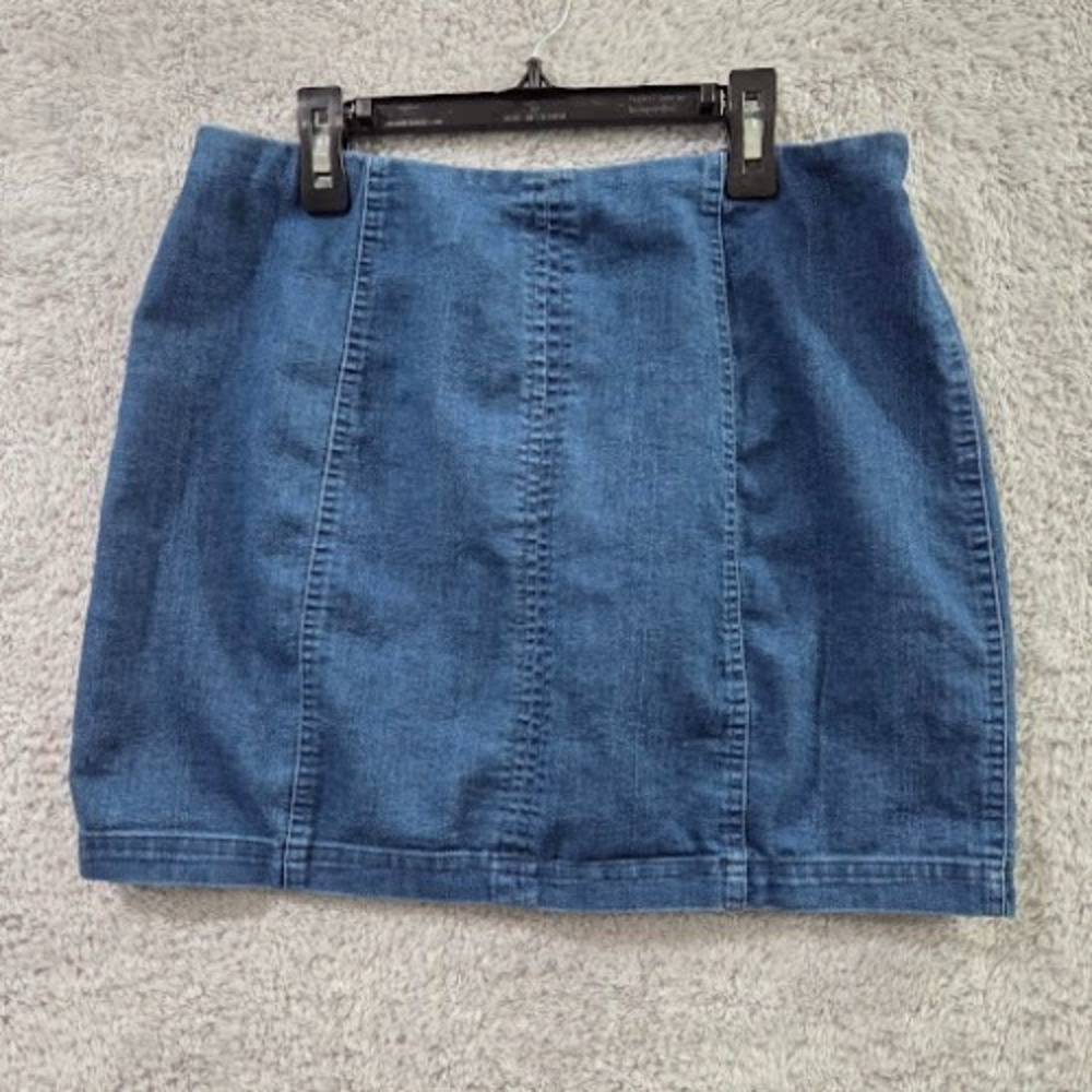 Altar'd‎ State Denim Mini Skirt Women's Large Blue Stretch Jean Back Zip Preppy